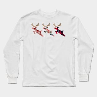 Tartan Reindeer Christmas Leaping Rudolph Long Sleeve T-Shirt